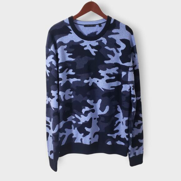 Greyson Other - Greyson Camowolf Mens Wool Cashmere Crewneck Sweater Blue Camouflage Sz XL